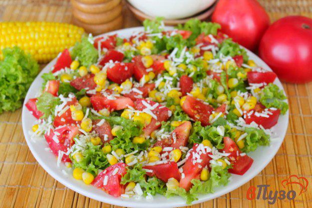 фото рецепта: Салат из помидор с кукурузой и брынзой