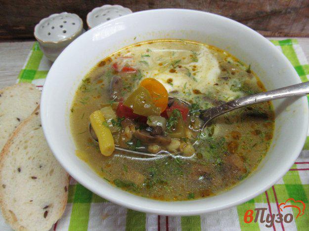 фото рецепта: Овощной суп с грибами и перловой крупой