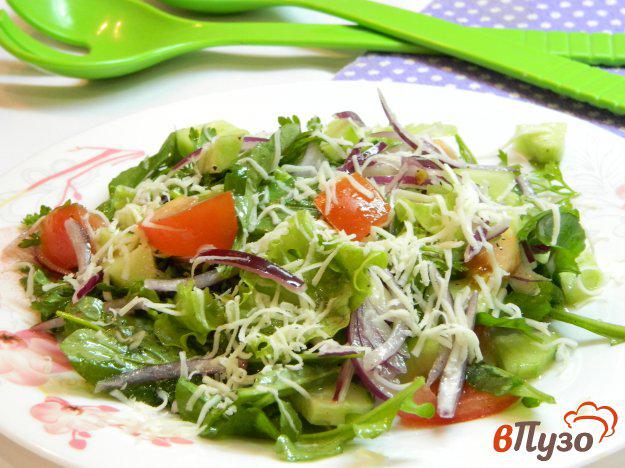 фото рецепта: Микс-салат с рукколой, помидорами и сыром
