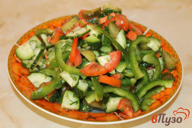 фото рецепта: Салат из соленых огурцов, зеленого перца и помидор