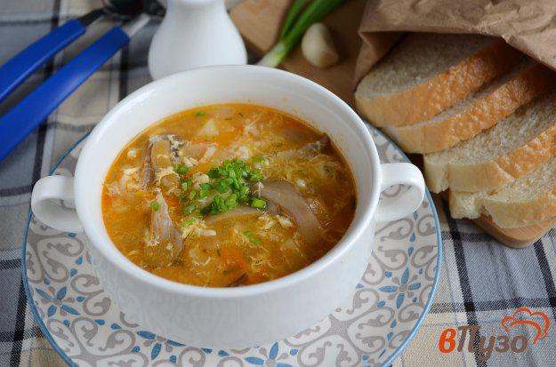 фото рецепта: Суп с вешенкой, рисом и яйцом
