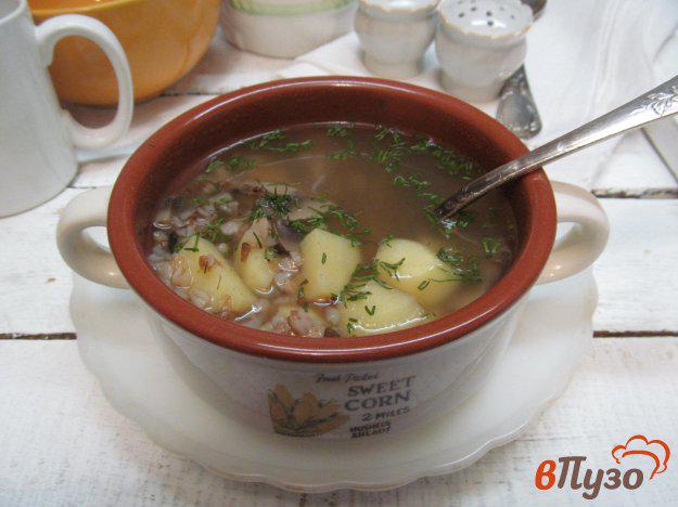 фото рецепта: Утиный суп с гречкой и шампиньоном