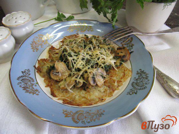 фото рецепта: Картофельные лепешки под грибным соусом