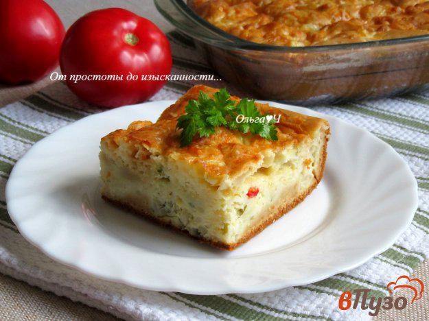 фото рецепта: Заливной пирог с рисом, творогом и сыром