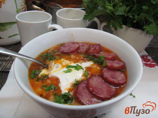 фото рецепта: Томатный суп с копчеными колбасками