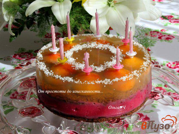 фото рецепта: Шоколадный торт с вишневым муссом и абрикосами в желе